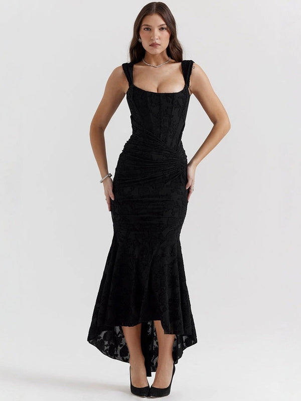 Elegant Floral Ruched PVC Mermaid Dress