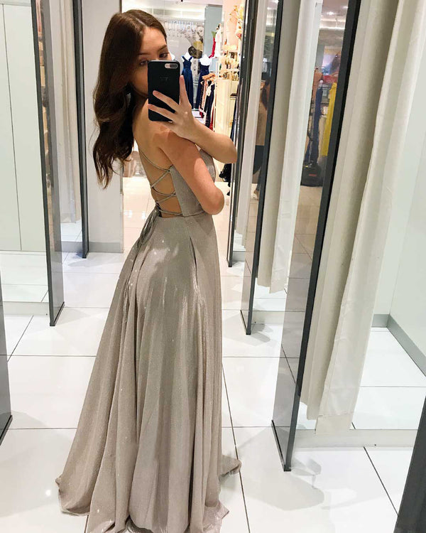 Sparkle Deep V-Neck Evening Gown