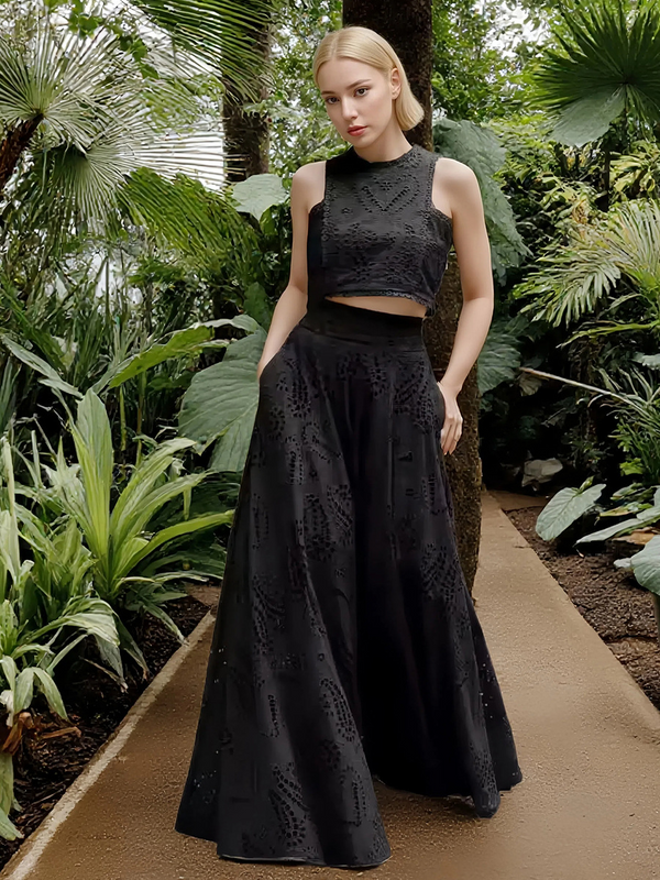 Piece Hollow Out Maxi Dress Set