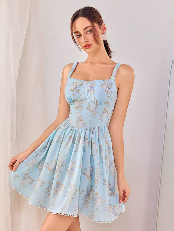 Light Blue Floral Mini Dress