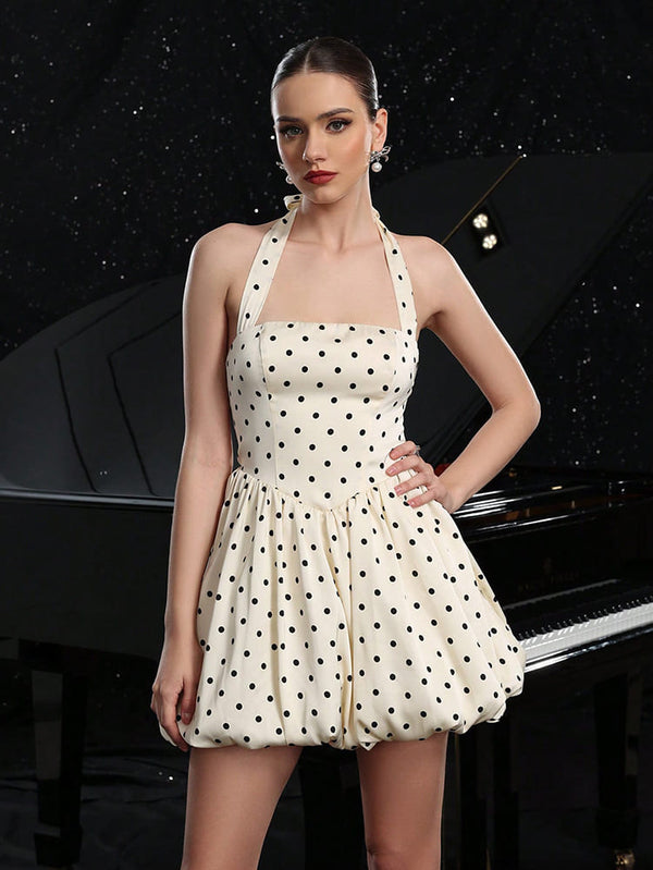 Vintage Polka Dot Halter Mini Dress