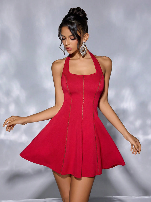 Elegant Red Halter Mini Dress – Sexy A-Line Backless Party Outfit for Women