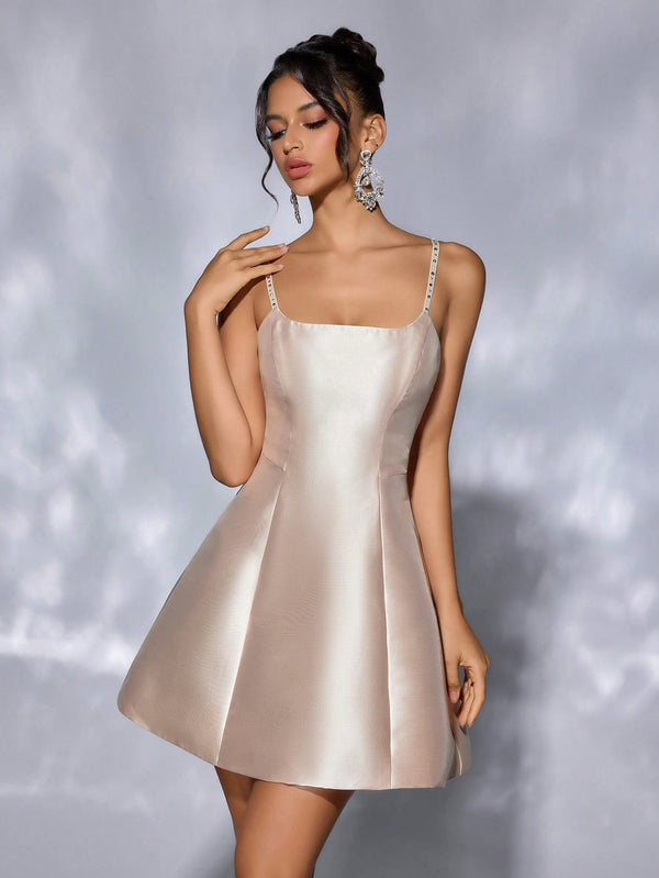 Elegant Satin Mini Dress with Rhinestone Straps