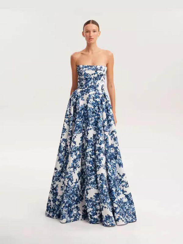 Elegant Floral Strapless Ball Gown Dress
