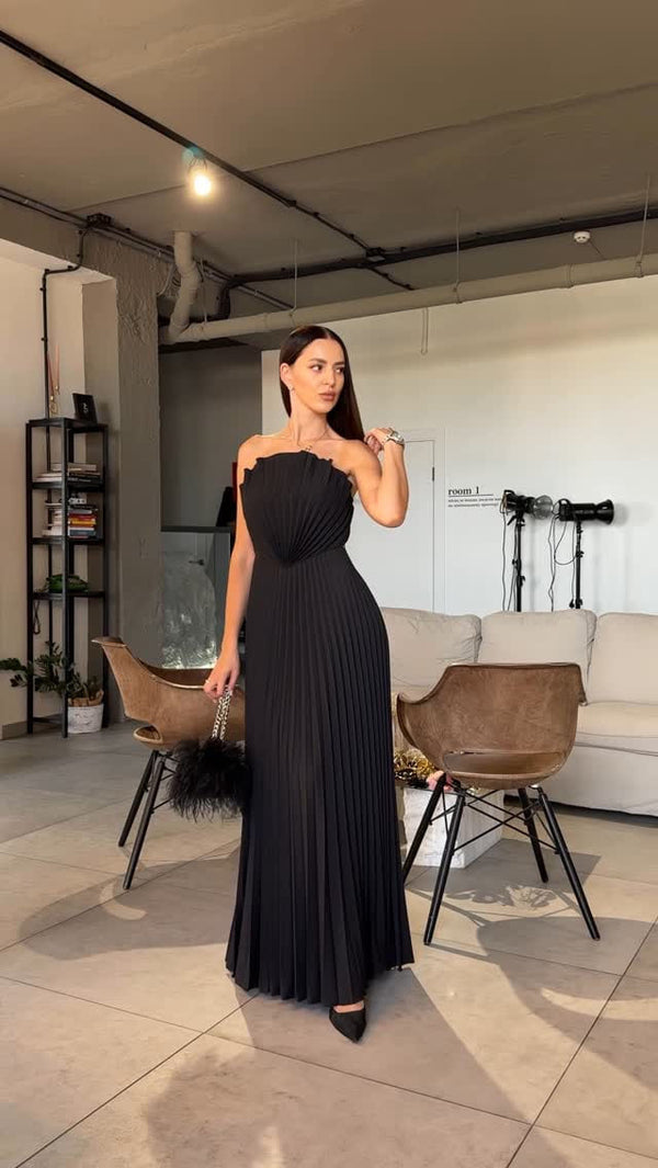 Strapless Pleated Shell Gown